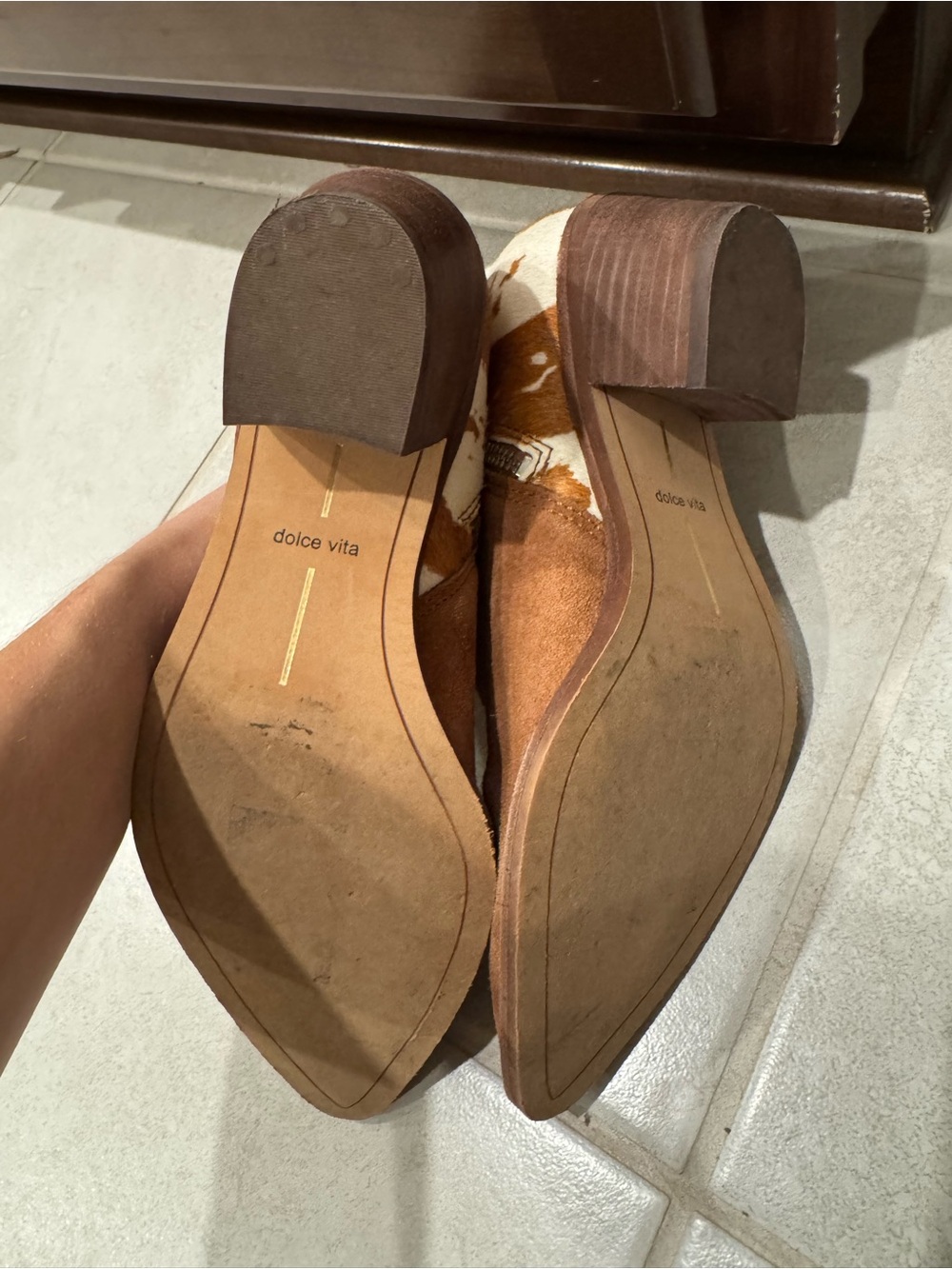 SOLD Dolce Vita Brown Suede Pointed Ankle Booties with Patterned Panel Sz 8.5 - Picture 6 of 11